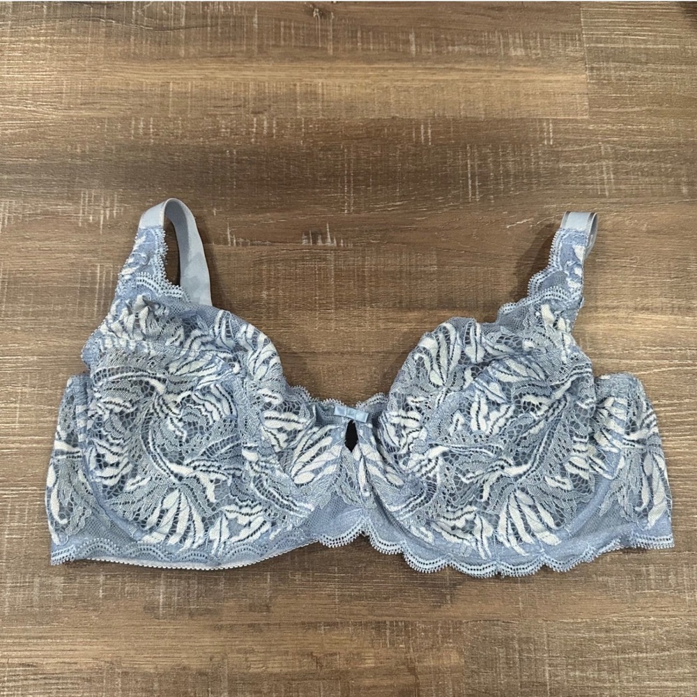 Paramour Peridot Blue Floral Lace Unlined Underwire Bra 40DD Style 115073
